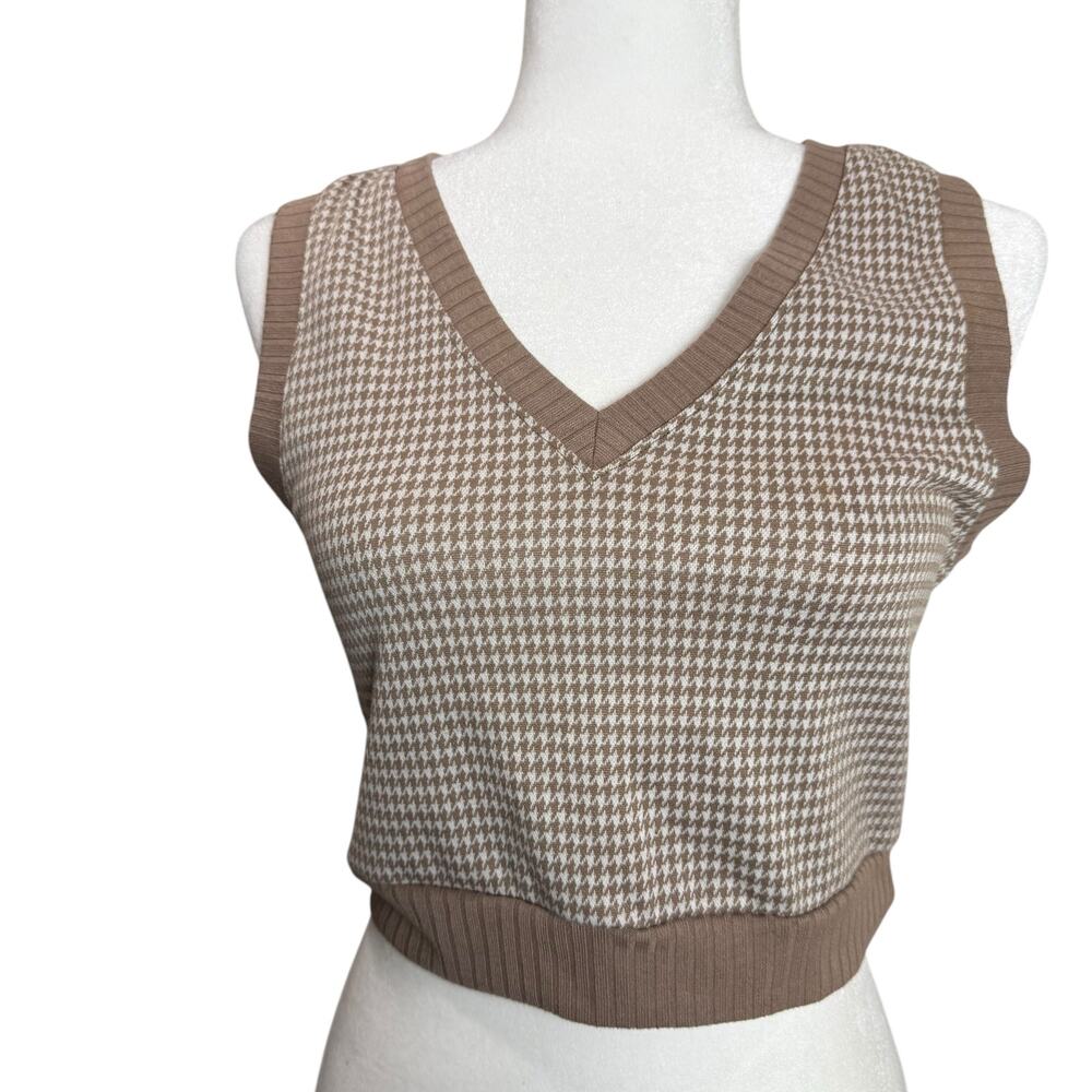 Mixed Threads Brown Checkered V Neck Vest Size Medium
